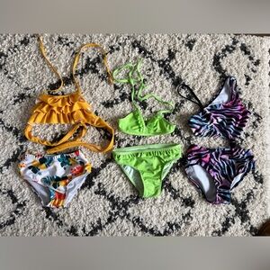 3 Pack Girls' Bikini Set- yellow ruffle, Green, Zebra Print Size 6X, 6T, 6/6X